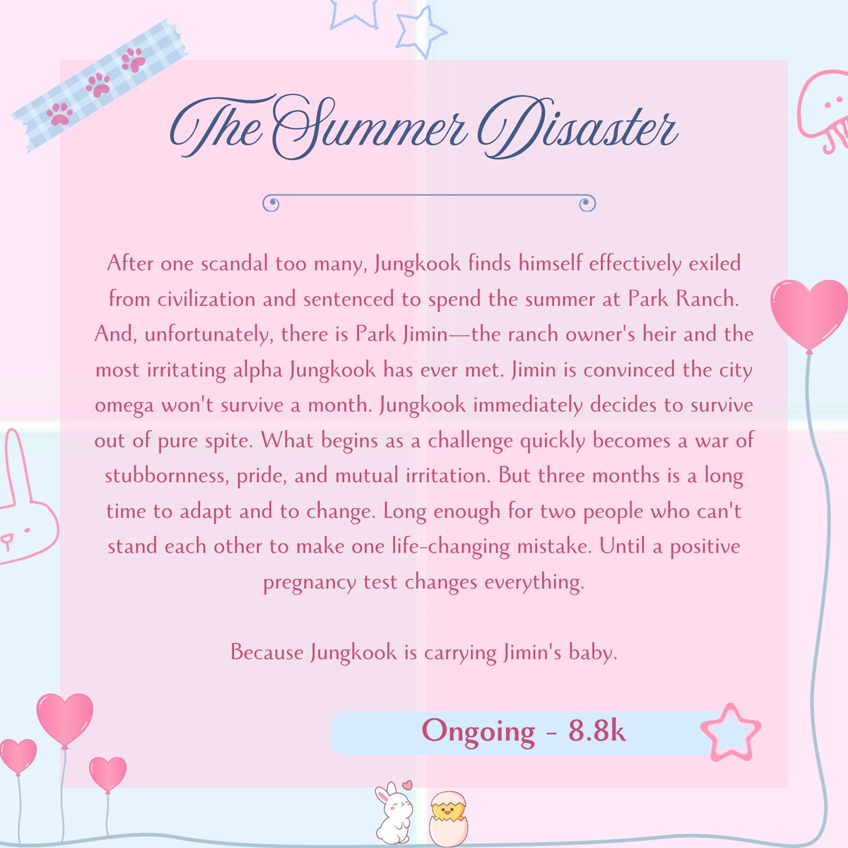 jkkmpregfest13's tweet photo. 𝐓𝐡𝐞 𝐒𝐮𝐦𝐦𝐞𝐫 𝐃𝐢𝐬𝐚𝐬𝐭𝐞𝐫

🦋 By @sky_folklore

🌷 https://t.co/QncJO3lFN8

⊰ Rating: Explicit

» Enemies to Lovers
» Omega Jgk x Alpha Jmn
» Unplanned Pregnancy
» Summer Romance - Farm

#jkkmpregfests2 #jikookau https://t.co/dnYckASsSX