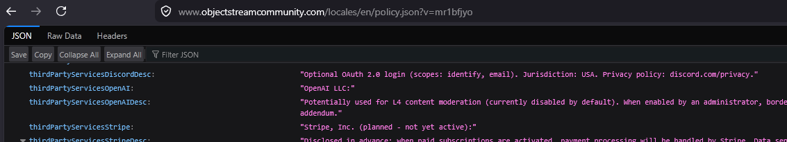 thebarfyshow's tweet photo. @object_stream If this website is going to be free, why is there a json mentioning ad-related subscription tiers? It seems like there is a plan to profit from other creators' work.

Also, is there a reason OpenAI is listed in the privacy policy as a third party service? https://t.co/CIpPIVocNl