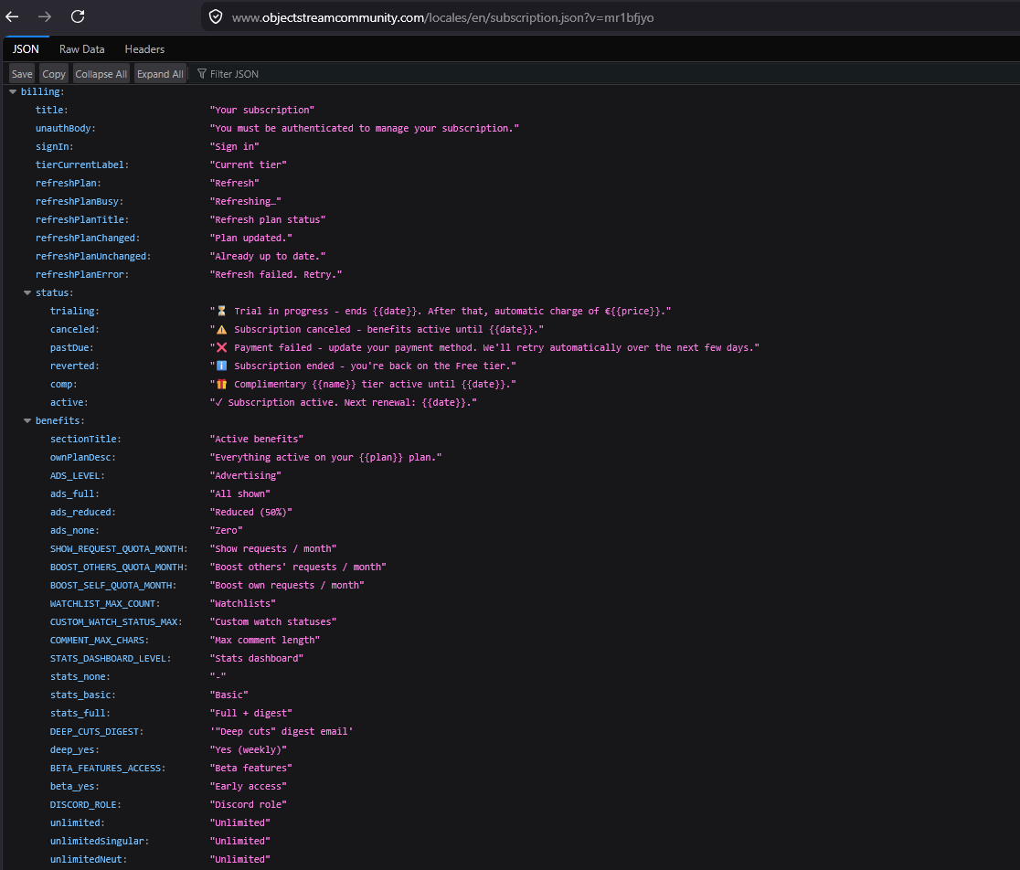 thebarfyshow's tweet photo. @object_stream If this website is going to be free, why is there a json mentioning ad-related subscription tiers? It seems like there is a plan to profit from other creators' work.

Also, is there a reason OpenAI is listed in the privacy policy as a third party service? https://t.co/CIpPIVocNl