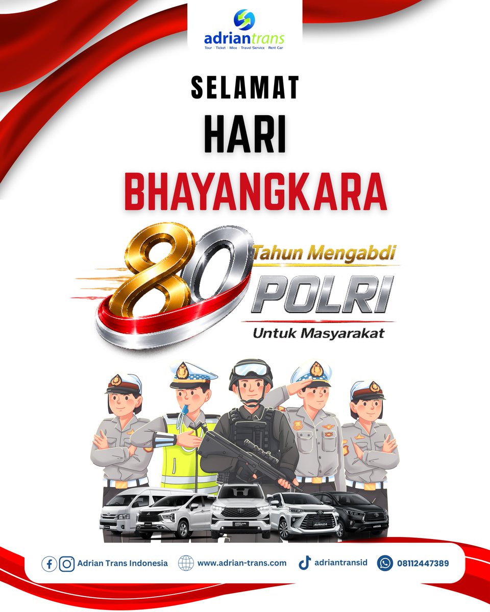 adriantransind's tweet photo. Selamat Hari Bhayangkara ke-80. 🇮🇩
Terima kasih kepada seluruh insan Polri atas dedikasi dan pengabdiannya dalam menjaga keamanan, ketertiban, serta memberikan pelayanan terbaik bagi masyarakat.
"Polri untuk Masyarakat." https://t.co/Hb2Tme6Z9W