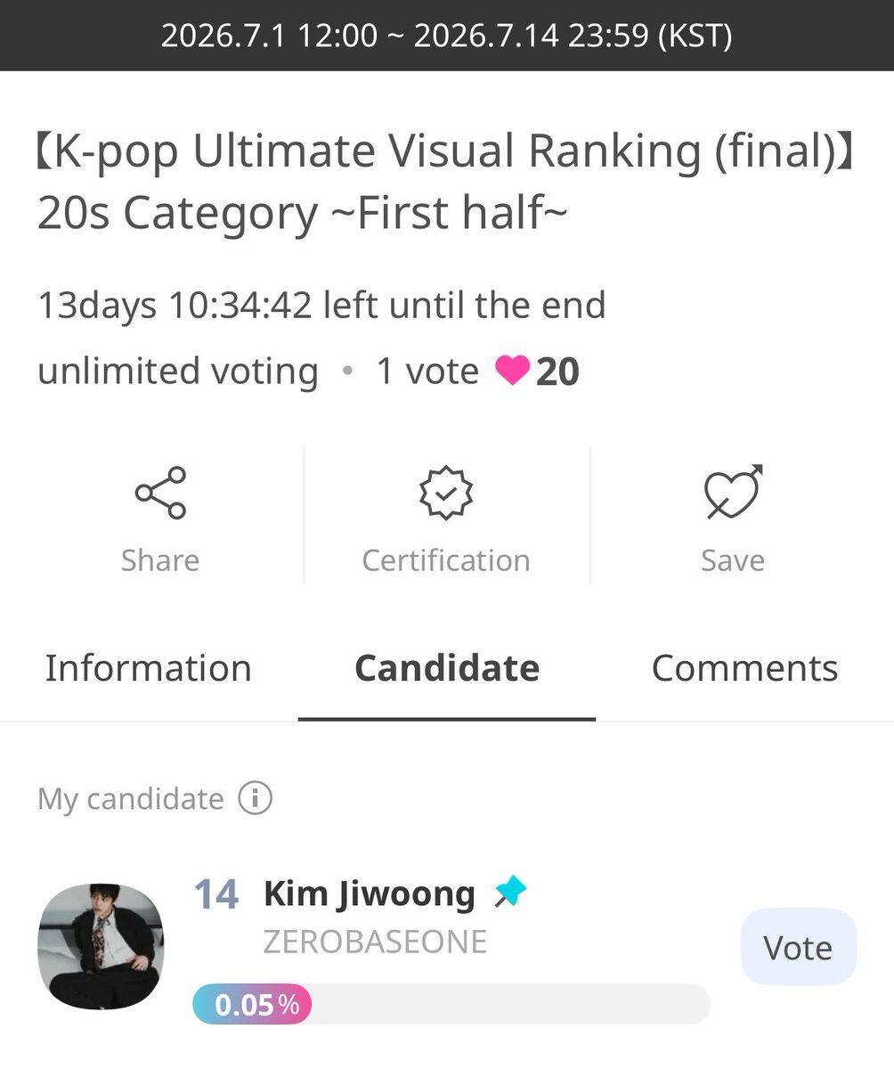 globalkjwVT's tweet photo. Kim Jiwoong is nominated in “【K-pop Ultimate Visual Ranking (final)】  20s Category ~First half~” poll at IDOLCHAMP

Use 🩷/ruby chamsims to vote

🗓️ July 14, 23:59 KST
🎯 Top1
🔗 https://t.co/iDax7vLqPT 

#김지웅 #KIMJIWOONG #キムジウン #金地雄 https://t.co/wrwiZL2nP0