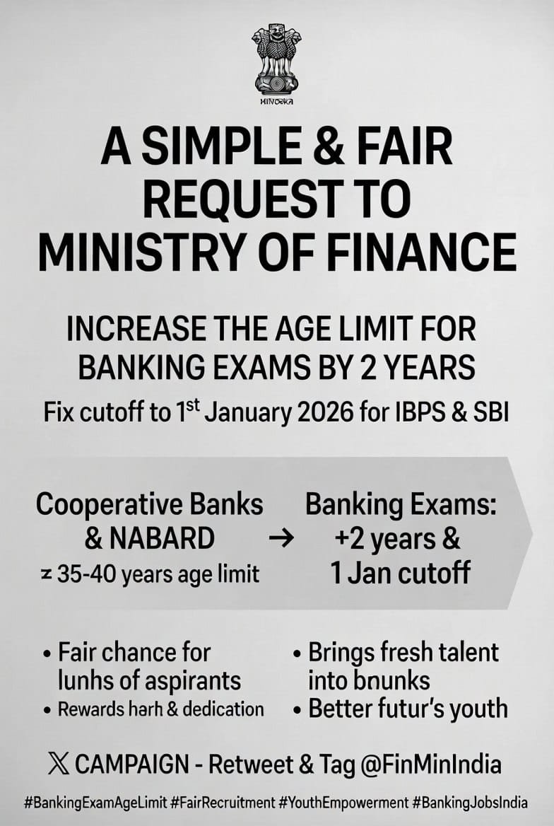 graniteignite's tweet photo. Fairness is not a privilege; it is a principle. We request a fixed 1st January age cutoff and 2 years age relaxation across Bank Exams.
#FixIBPSAgeCutoffTo1stJan #AgeRelaxation #EqualOpportunity https://t.co/9H46vBpzyh