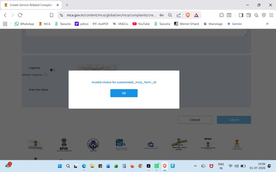 SadraniHina's tweet photo. @MCA21India @HelpdeskMCA21V3 @icsi_cs @dilip241 Form 23ACA asking for product details despite of domestic as well as export turnover is Nil. Ticket Number FO_202607012619465. Further, Form 23ACA option was not accepted, so had to select Form 23AC. Please resolve urgently. TY. https://t.co/te4eKA22jH