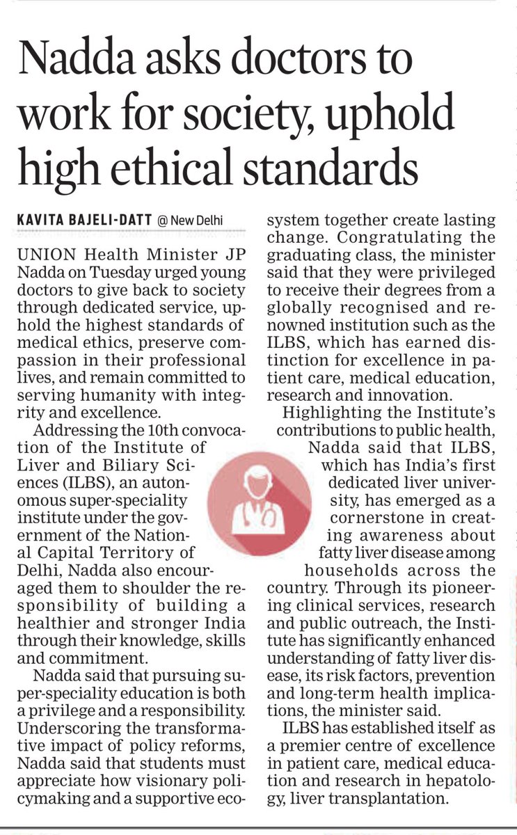 KavitaDatt's tweet photo. Nadda urges young doctors to give back to society, uphold highest standards of medical ethics

@NewIndianXpress @TheMornStandard @MoHFW_INDIA @ILBS_India @JPNadda @OfficeofJPNadda @LtGovDelhi @CMODelhi @DelhiGovDigital @AmitShah https://t.co/rIb9n06gdl