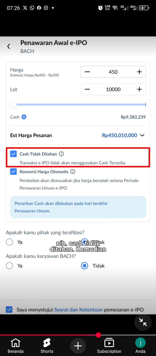 jayanroshid's tweet photo. Nggak heran YouTube Shorts Tommy Yu Irawan banyak yang nonton. Soalnya dia bongkar gimana bisa pesan IPO batch 450 juta dengan cash sekitar 9 juta. Ternyata rahasianya ada di fitur cash tidak ditahan di aplikasi Ajaib. https://t.co/3SFmh5iGPI