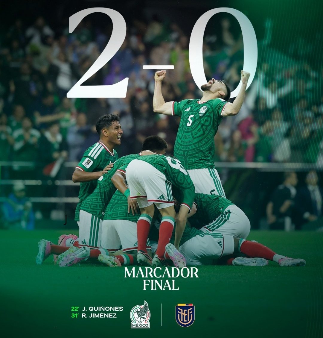 instintop's tweet photo. 🇲🇽¿Y sí, sí?⚽ 
¡México está en octavos de final!

La Selección Mexicana derrotó 2-0 a Ecuador con goles de Julián Quiñones y Raúl Jiménez, asegurando su pase a los octavos de final del Mundial 2026. https://t.co/iQH2g6vIf0