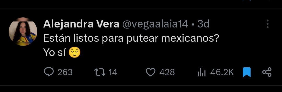 vtae_nojado's tweet photo. Calla putita, fuiste de las primeras en atacar a nuestro país y te diste el lujo de presumir antes de tiempo, ahórrate tu intento de victimizarte y retuercete de la envidia.
VIVA MÉXICO CABRONES, SON UNOS CHINGONES 🗣🇲🇽 https://t.co/yGcMD7vFnl
