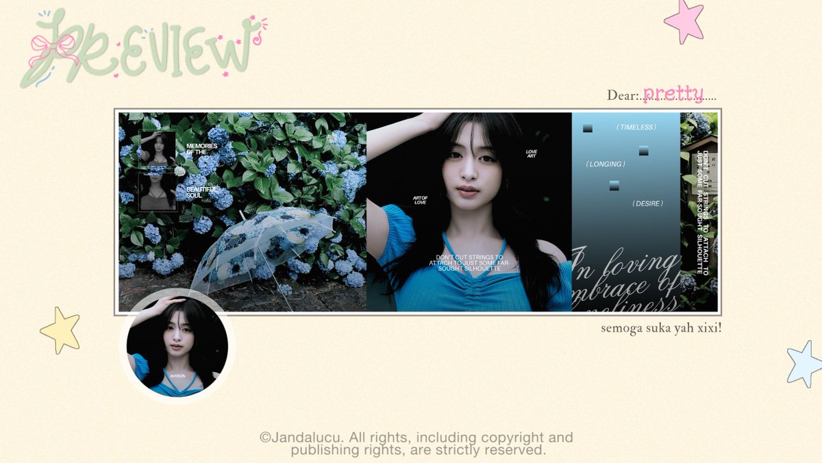 faeyetales's tweet photo. repost are vv appreciated🌸

available rs layout edisi BABYMONSTER [ Asa Ahyeon Pharita Ruka Chiquita Rora ] I Like It 🧚
🩵 13.000 (get ava jpng)
🩵 avail request
thank you! mari jajan✋🏻
#bealanja https://t.co/3zIfJsbujG