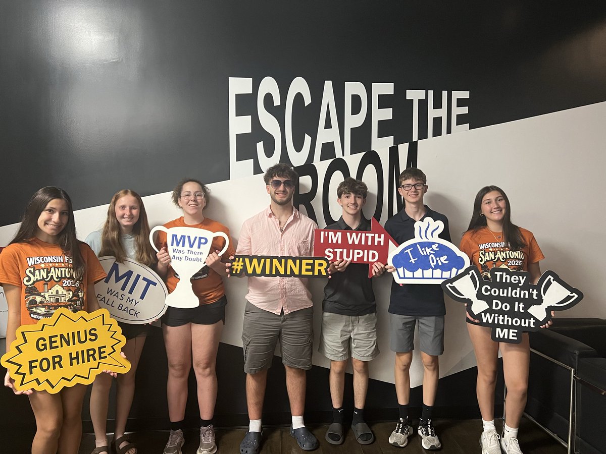 MuskegoFBLA's tweet photo. What a day at NLC 2026 in San Antonio!  Competitive events, workshops, campaign booths, exhibit hall, Central Campaign Rally, and ended our evening at The Escape Room (two successful teams) and ice cream! https://t.co/I4m2HrVT1D