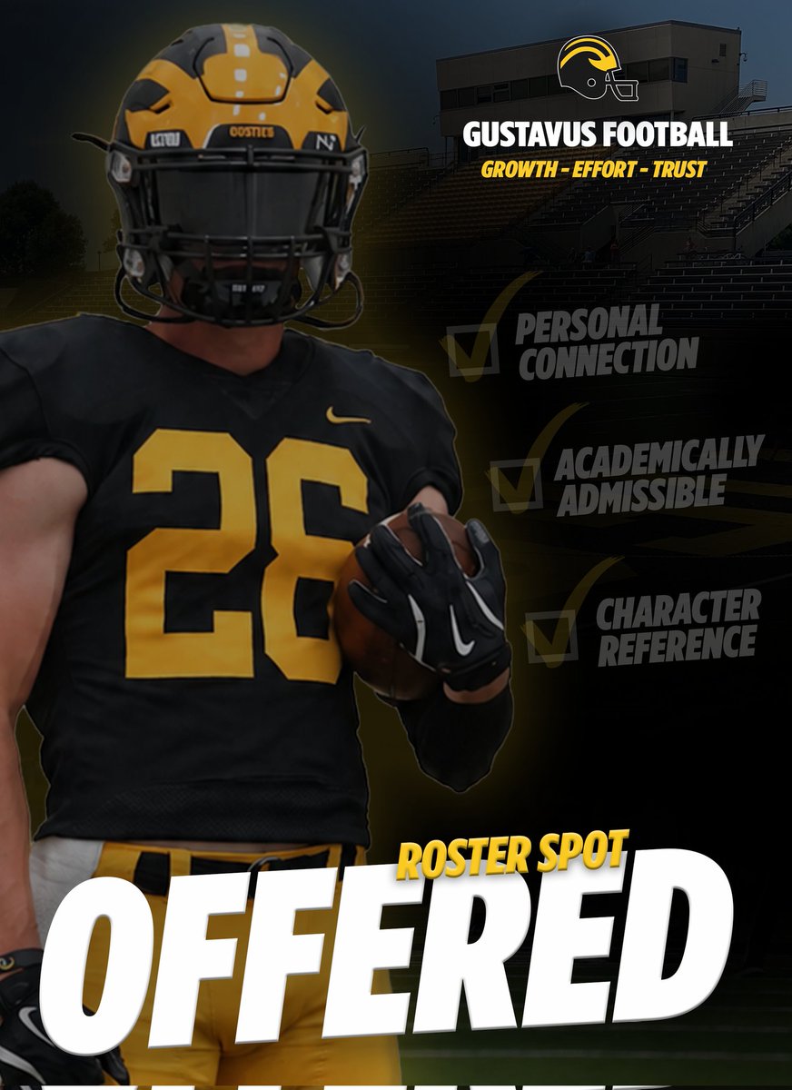 JGieseke27's tweet photo. I'm proud to share that I've received my first college football offer, from Gustavus Adolphus College. A huge thank you to  @CoachCosgrove18 for the opportunity and for seeing my potential. 

@PrepRedzoneMN
@OJW_Scouting 
@gustiefootball https://t.co/kDCd98TrGt
