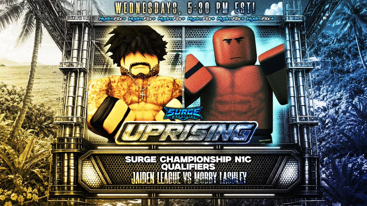 SurgeOnRoblox's tweet photo. UPRISING  // TONIGHT 💥

Live on Uprising, we've got four HIGH STAKES singles matches! The winners will go on to fight for the Surge Championship N1C in a Fatal Four Way! 

- @faintedthrone vs @yukohlogy 
- @b8pez vs @imlosinyou 
- @FreeJaidenn vs @Mischief_RW 
- @justin_wfc vs @ApoloLeaguee 

#SURGE2026 || Catch Uprising tonight at 5:00PM EST!