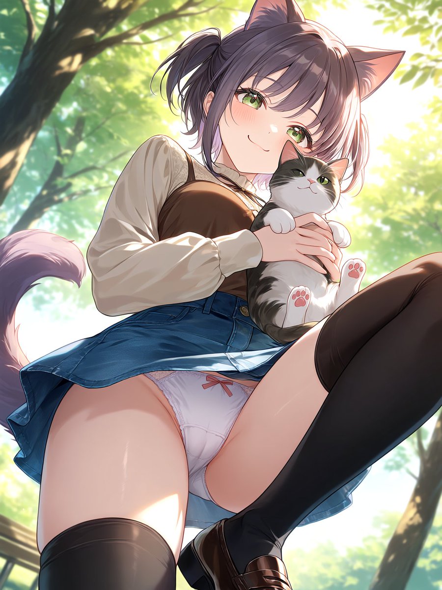 HiyoriAI0u0's tweet photo. 今日も公園でねこさん見つけた〜〜🎀🐱
かわいいにゃあ…お友達になりたいにゃあ…なんつって……
 #AIart️️️���️️️️️️️️️️️️️️️️️️️️️️️️️️️️️️️️️️️️️️️️️️️️️️️ #AIイラスト美少女 https://t.co/CqEjYX3ytP