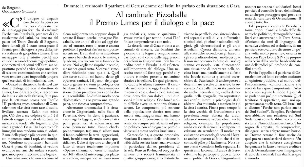 francofontana43's tweet photo. Al cardinale Pizzaballa, il Premio Limes per il dialogo e la pace
Guglielmo Gallone, L’Osservatore Romano https://t.co/Xo3HVPzAqX