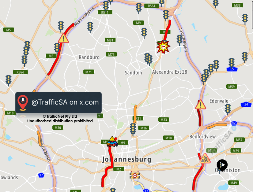 TrafficSA's tweet photo. JHB - Volume and Flow 
Normal volumes return after yesterdays stay-away 
Busy / Slow Highways https://t.co/FyN4brZf8Z