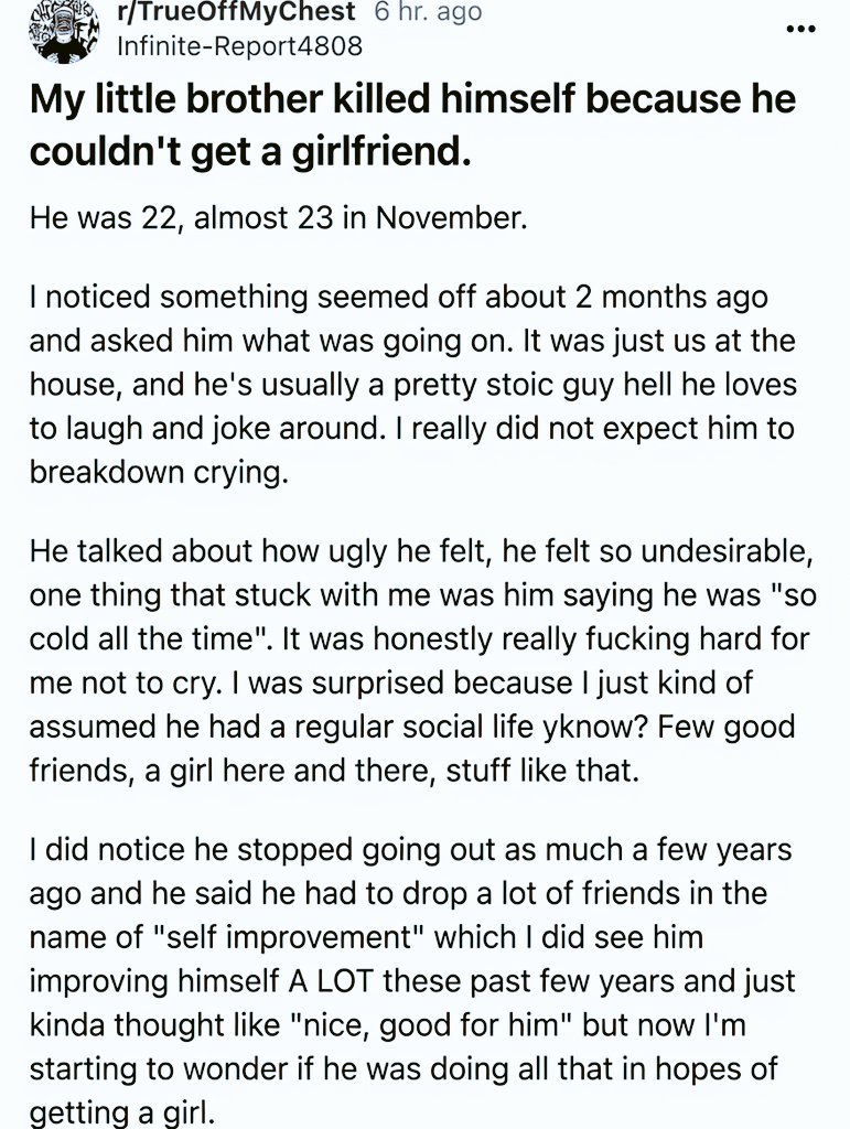 colenoxrage's tweet photo. The reality of being an incel https://t.co/m8vJOmyez0