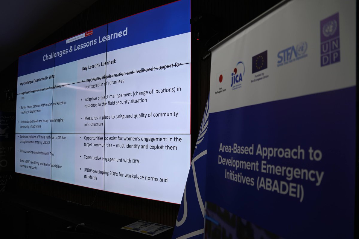 UNDPaf's tweet photo. The 7th ABADEI Project Board Meeting reaffirmed our shared commitment to evidence-based, inclusive solutions that strengthen livelihoods &amp; local economic recovery in AFG. Thank you @EUinAfghanistan, @JapaninAFG, @jica_direct_en, @UN_STFA &amp; all partners for your continued support. https://t.co/cNuoG6xxgv