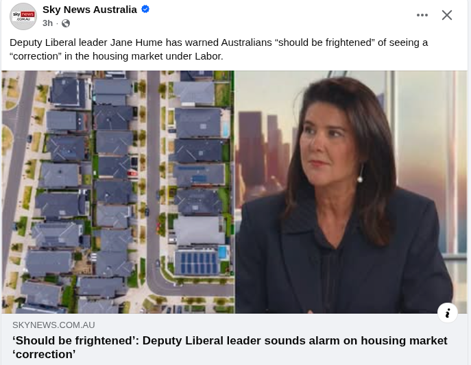 AaronDodd's tweet photo. Poor dim-witted @SenatorHume. By using the word "correction" she acknowledges housing prices were too high due to CGT discounts introduced by her own Party under #JohnHoward. In other words the Labor government's tax changes are necessary #auspol https://t.co/iKbr096wai
