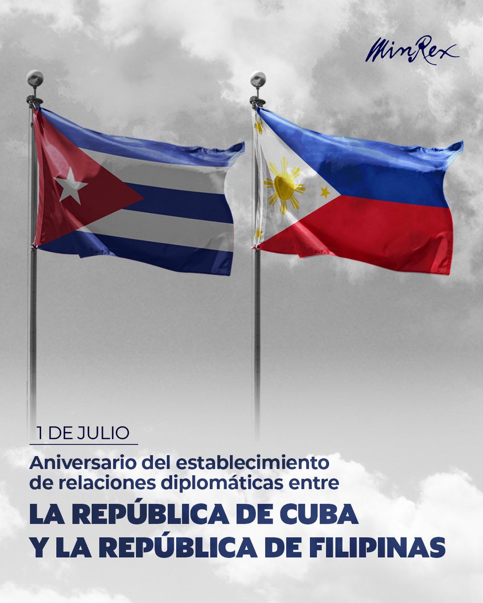 CubaMINREX's tweet photo. La República de Cuba y #Filipinas 🇵🇭 celebran el 80 aniversario de establecimiento de relaciones diplomáticas.

En esta fecha tan significativa, ratificamos la voluntad de ampliar los nexos de amistad y cooperación entre ambos países. https://t.co/Wp0tEPT3LF
