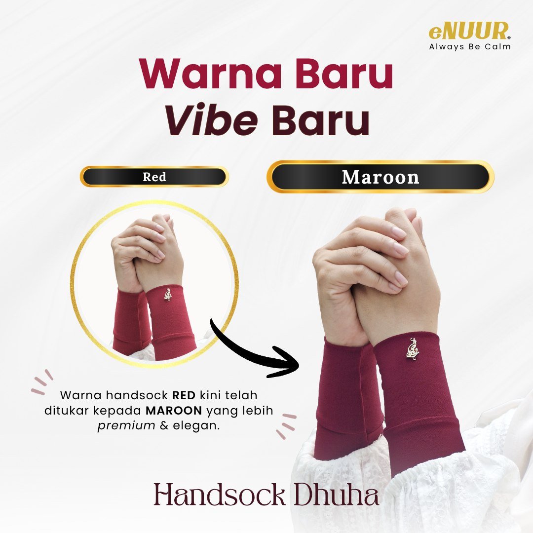 ailurophile145's tweet photo. Warna red dah upgrade jadi maroon 🤎
Nampak lagi premium, lagi elegant, lagi senang match dengan outfit harian.

Handsock Dhuha by eNuur bukan sekadar cantik, tapi selesa dipakai lama-lama.
Kemas, tak mudah melorot &amp; sesuai untuk gaya muslimah yang simple tapi tetap manis. https://t.co/7rXjPXhSty