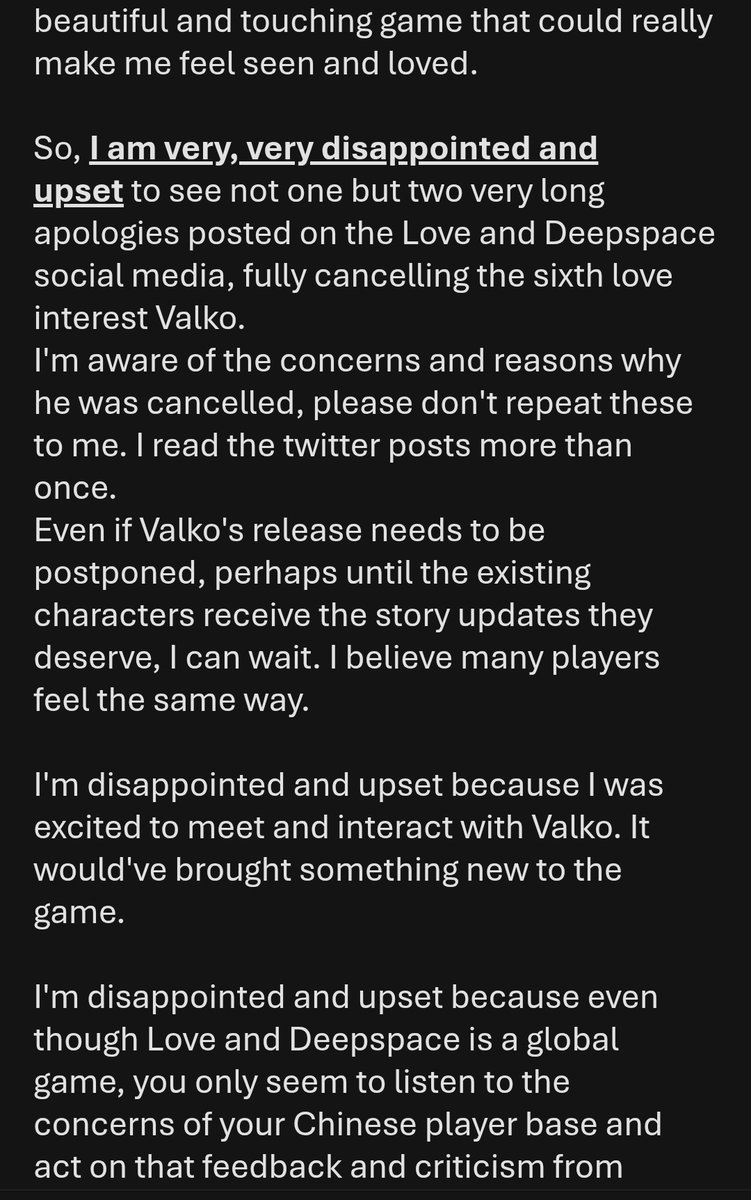 ThatDayDreamerr's tweet photo. my nearly 7k strongly worded email to @InfoldGames_ and @Love_Deepspace

#NoToValkoCancellation #BringValkoBack #JusticeforValko
(1/3) https://t.co/YHMIIWbPcH