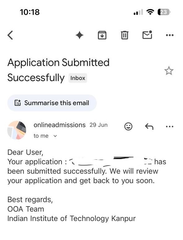virupaaksa's tweet photo. This is the confirmation email after submitting an application to @IITKanpur 

No applicant name and details.
No next steps.
No timeline.
No warmth.

A confirmation email isn’t just a notification - it’s the first impression after a long application process.

@agrawalmanindra https://t.co/OB8OrSOEVX