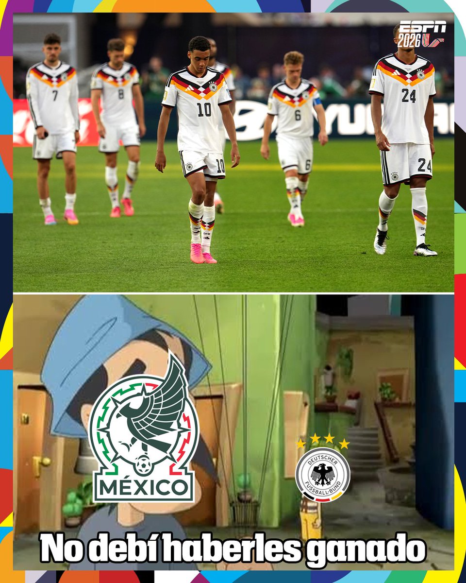 ESPNDeportes's tweet photo. Desde aquella derrota de Alemania ante México en 2018, los teutones no se han clasificado ni una vez a los Octavos de Final de la Copa del Mundo.😶🇩🇪⚽️ https://t.co/aPfxPJPJBx