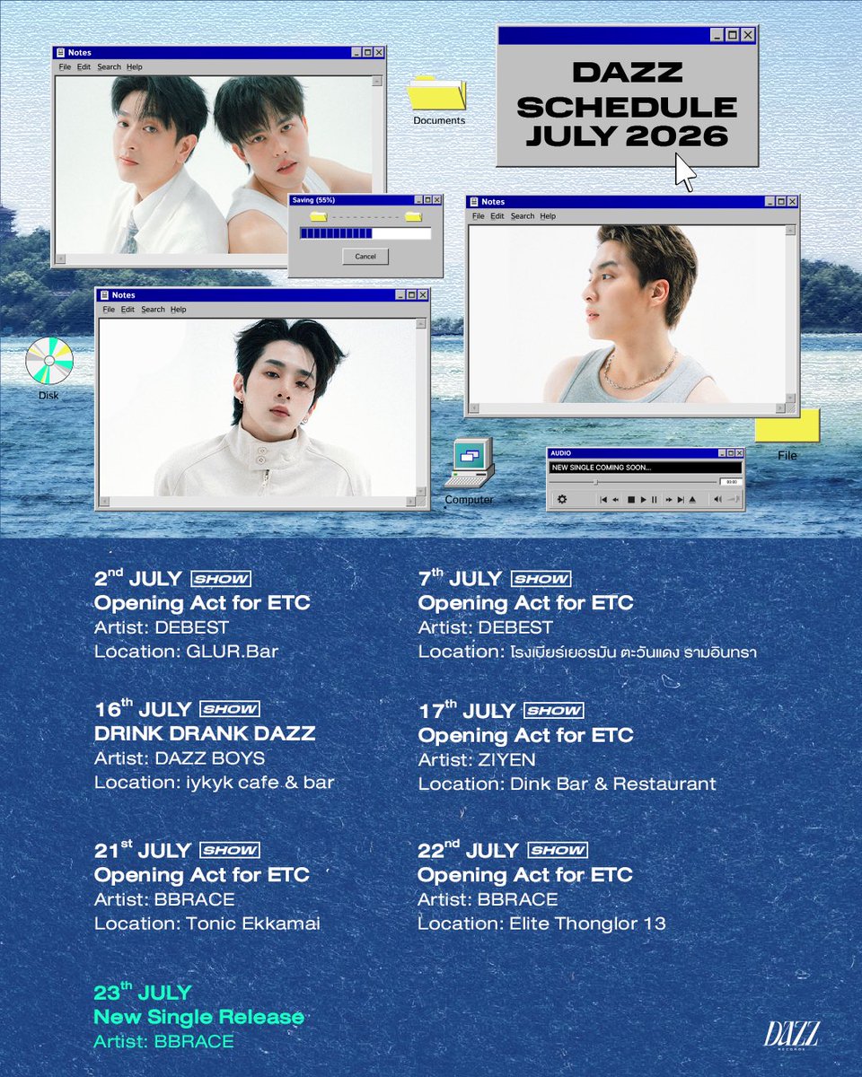 dazz_records's tweet photo. DAZZ Artists' Schedule for JULY 2026✨
#DAZZArtistsSchedule
#BBRACE #ZIYEN #DEBEST
#DazzRecords https://t.co/3rN3RIwMSQ