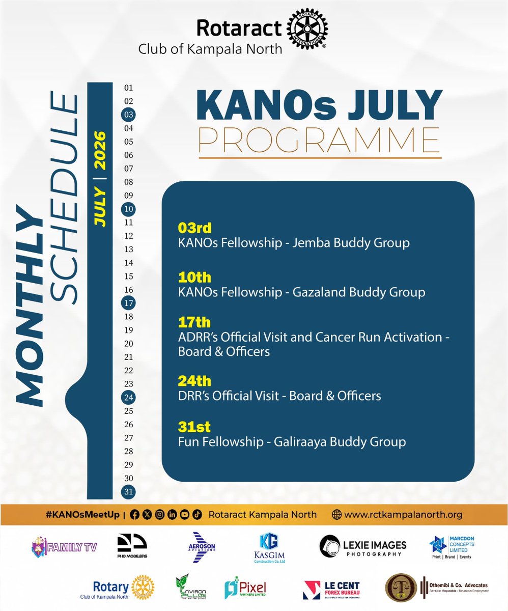 kanosug's tweet photo. Welcome to KANOs July!

As we start the impact year, here is what we have lined up for July 2026. From buddy group fellowships to our DRR and ADRR's Official visits and cancer run activations

Check out the full schedule in image below👇
#KANOsMeetUp https://t.co/xb8vVXNz6N