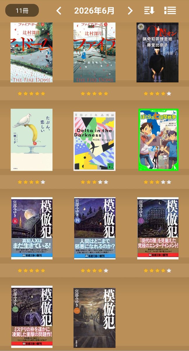 YUI626671753645's tweet photo. #6月読了本
11冊でした！
ファイア・ドームを読み終わってからなかなか読書が進まず…。
もう少し読みたかったなあ🥲

🥇ファイア・ドーム
🥈模倣犯
🥉たぶん、恋しい

7月は新刊発売に向けて夕木先生を再読します✨ https://t.co/lmCiq2gcic