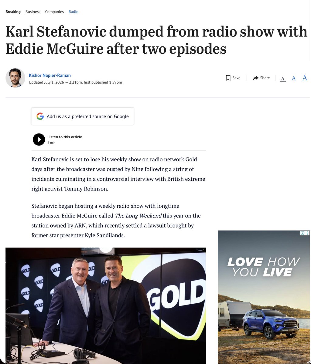 MFWitches's tweet photo. We already knew Karl Stefanovic would almost certainly be fired from his new job pairing up with Eddie McGuire on ARN Media, witches.

And we also knew it was all or nearly all because of us witches.

How did we know?

Because we’d already received aggrieved communications from ARN after we first posted about Karl and Eddie starting their bloke-fest Friday on ARN a few weeks ago, and we also knew they didn’t want MFW’s #KancelKarl campaign (which led to him being booted from the Today Show last week) to also target their new Eddie-and-Karl festival of bro.

As we said last week, we hadn’t yet decided whether or not to extend that campaign to the ARN show. But now, we don’t have to make that decision, since the point is moot. 

Karl is kaput. 

Here’s proof:
“It was not a hard decision for the company. Stefanovic’s own media venture, The Karl Stefanovic Show, had begun to increasingly cater for a One Nation-aligned audience, and the interview with Robinson, whose real name is Stephen Yaxley-Lennon, had caught the eye of activist group Mad F—king Witches. MFW declared they wanted to start a boycott campaign linked to Stefanovic. ARN last month agreed to pay more than $12 million to part ways with its former top breakfast host Kyle Sandilands, whose crude style of broadcasting had led to an MFW boycott that cost the company more than $26 million in advertising revenue.”
https://t.co/hQYIBys3Dl
https://t.co/ww3OUYZbEl

And yes, we’re glad. 

Karl doesn’t deserve a mainstream media platform while he’s willing to engage in a love-fest with a known abuser and neo-Nazi, particularly as he didn’t even pretend to hold Tommy Robinson to account on any of his lies and hate. And even more so because of other bullshit he’d been spouting about Pete Evans, BRS and others. 

There’s something else we want to say, too.

Which is that for the last fucking time: Karl didn’t plan any of these sackings. He didn’t want them to happen. He’s lost a shitload of money from being booted from at least two shows. He’s lost potential lucrative podcast sponsors, and the goodwill of hundreds if not thousands of people who thought he was a genial and uncomplicated media mate or contact. And he’s lost industry friends he desperately didn’t want to lose. 

So why are people claiming this furore was orchestrated on his part? 

Well, mainly to discredit us witches, of course. There are shitloads of people out there who don’t want to acknowledge our power or our influence, so would prefer to spread or believe rumours that Karl interviewed Robinson on purpose to get out of his Nine contract. 

Yet there’s NO evidence to support those claims. Since there IS no evidence: they’re a load of fucking bollocks. 

What really happened? It’s not difficult: Karl just got too big for his boots. Was enjoying new conversations and discussions with people like Hanson and Sandilands and Evans (among others), so thought he was untouchable because all those far-right dickstains around him were blowing smoke up his arse. Unlike his employer Nine, there was nobody to put the checks and balances on his behaviour needed, so he fell into the trap of thinking anything he did would be fine. 

He didn’t do the research, and didn’t think anyone could harm his career.

And he was wrong. Simples. 

Once again we’ll take this as another huge victory, witches. And once again we’ll thank this incredible community, who stand permanently ready to say enough is fucking-well ENOUGH.

Do we want to be the arbiters of media morals, ethics and decent behaviour, witches? No, no we certainly don’t. But as the mainstream media refuse to regulate themselves and continue to hero-worship the sad, stale older men who’ve had all the say for far, far too fucking long, there’s nobody but us to do this work and we will do it while it needs to be done. 

Who’s in? 

______

1/2
