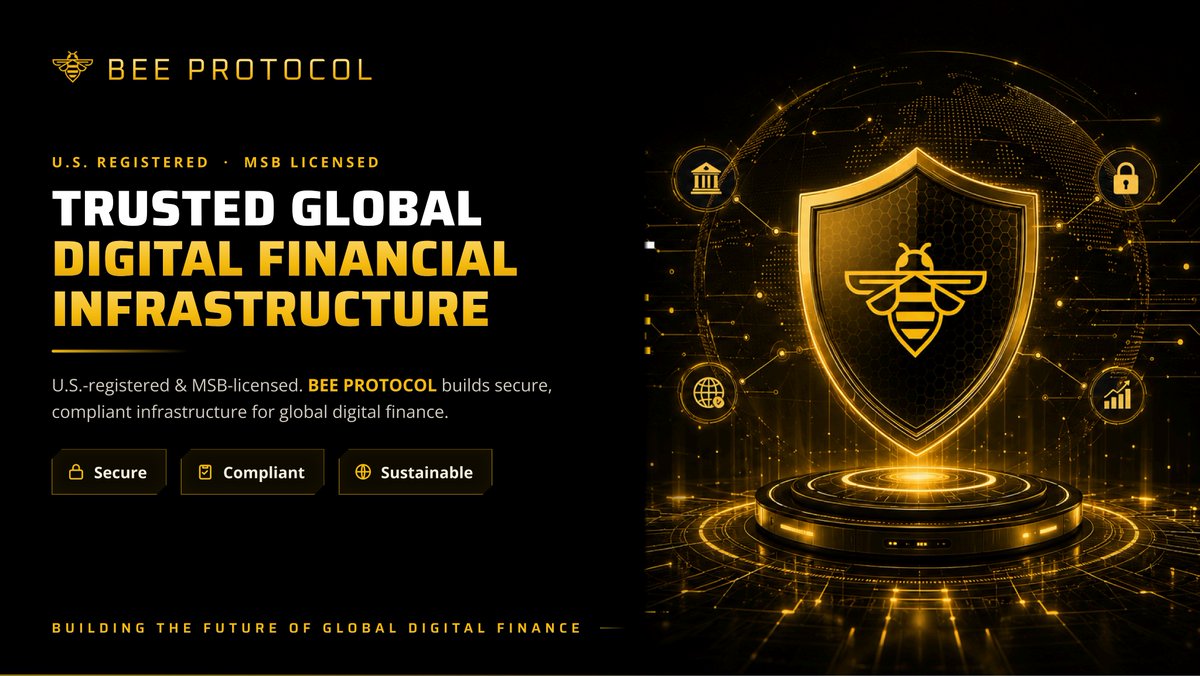 Bee_Protocol's tweet photo. Trust is the foundation of the future.

BEE PROTOCOL is U.S.-registered and MSB-licensed, building secure and compliant infrastructure for the next generation of global digital finance.

Designed for long-term growth.
Built for real-world adoption.
Powered by Web3 innovation. https://t.co/1TXtMcT2ru