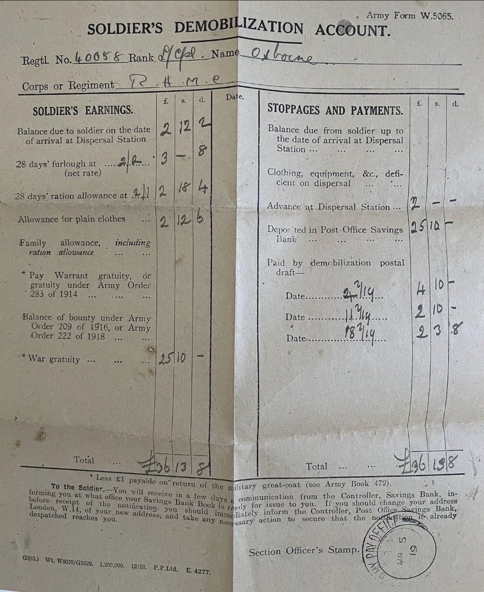Doorespect's tweet photo. @jph1962 @AllisonPearson Looks like your Grandad got a decent “Bounty” reward when demobilised compared to Frank Osborne, my grandfather. Heroes, both of ‘em ❤️ https://t.co/uQRDL6sULJ