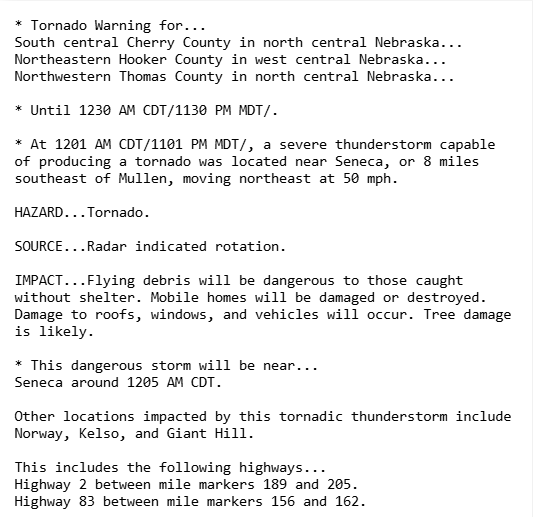 Jasamsdestiny's tweet photo. #Nebraska
#TornadoWarning!
South central #Cherry, NE #Hooker &amp; NE #Thomas Counties til 12:30am.  * At 12:01, a severe thunderstorm capable of producing a tornado was located near #Seneca, or 8 miles SE of #Mullen, moving NE at 50!
Current radar https://t.co/aX4XiGDz6T