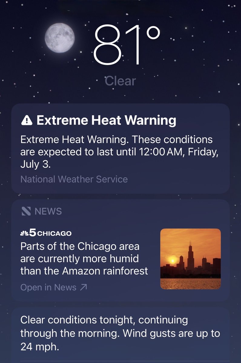 nickname_beej's tweet photo. I love knowing that it’s still 81° degrees at midnight - and that parts of the Chicago area are currently more humid than the Amazon rainforest. Sheesh! https://t.co/QWbsUtHllo
