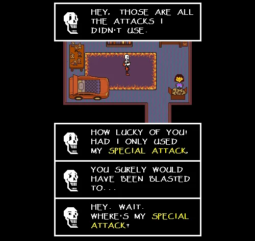 HugetteHikari's tweet photo. @HuneeBruh papyrus was also implied to have been able to use the gaster blasters in dialogue that was added in the 1.001 patch on an aborted genocide route after sparing him, to further add to the connection between the three of them https://t.co/aiBiIw4H4x