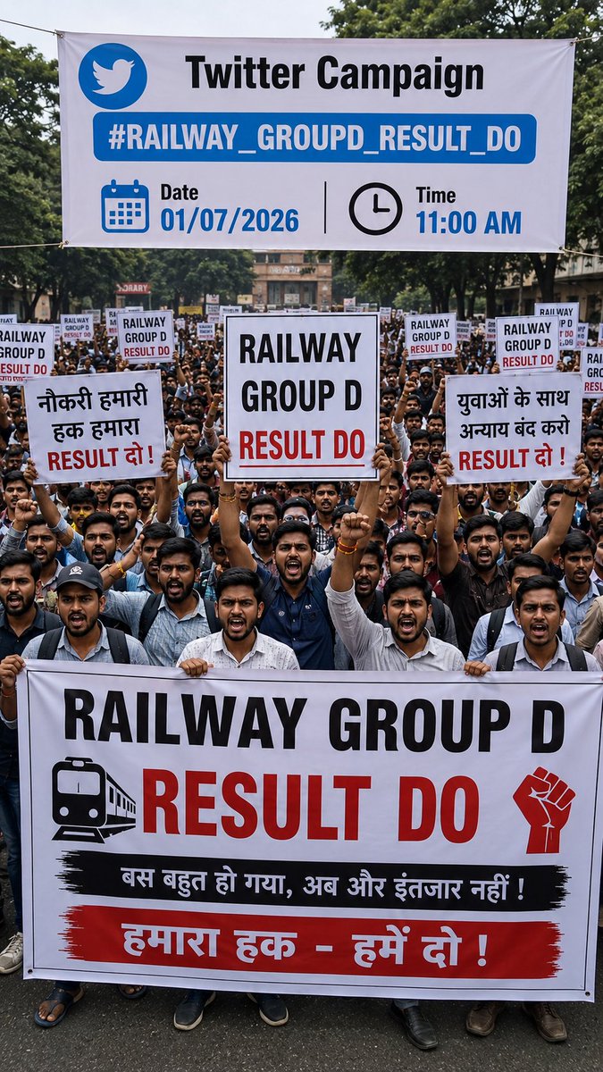 quiz_d0's tweet photo. रेलवे ग्रुप D 2024 परीक्षा के परिणाम में हो रही देरी से लाखों अभ्यर्थी चिंतित हैं। लगातार विलंब के कारण पुराने भर्ती चक्रों जैसी आशंकाएँ भी बढ़ रही हैं। कृपया जल्द से जल्द परिणाम घोषित कर स्पष्ट जानकारी दें, ताकि अभ्यर्थियों का विश्वास बना रहे।
#RAILWAY_GROUPD_RESULT_DO https://t.co/sMT063Zagq
