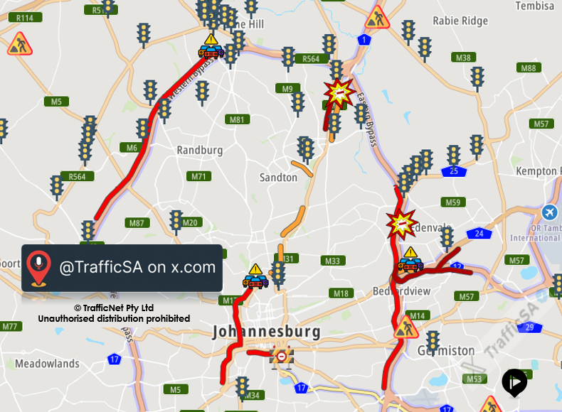 TrafficSA's tweet photo. JHB - #CRASH scenes and high volumes https://t.co/z4DEd1UjGy