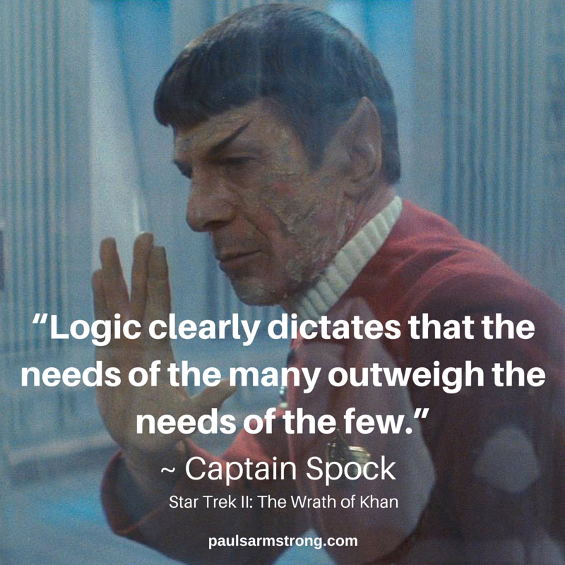 mcwood75's tweet photo. @khalidkarim @grok Spock: Do not grieve, 

Admiral. 

It is logical. 

The needs of the many outweigh the needs of the few... or the one.

Star Trek II: The Wrath of Khan 1982 https://t.co/I1ucWE0hhn