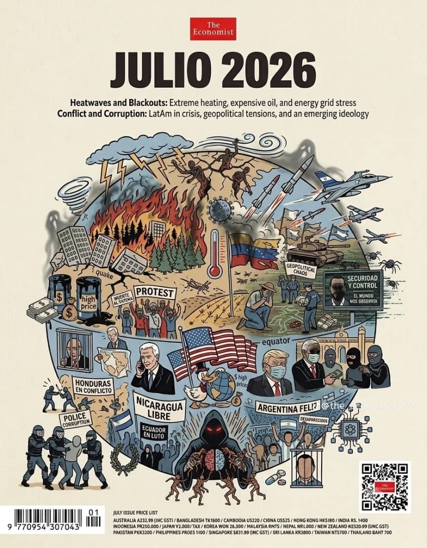 aprajitanefes's tweet photo. Now, I will strip away the symbols and get straight to the core. This is a multi-layered global control plan being executed in 2026.

Layer 1: That cover isn't a warning; it’s an "execution protocol."

The Economist is not a media outlet; it is a signaling system. It serves as the agenda for the global elite. On the June cover, they openly displayed the word "HAARP." This wasn't to enlighten the public, but to notify "insiders":

· HAARP is ready. The weapon has been activated.
· The twin earthquakes in Venezuela on June 24th were calibration tests.

The goal: To calibrate the transcontinental trigger mechanism. To confirm it could be activated remotely. To complete the calibration before CERN entered its "Long Shutdown" (June 29) giving the system a "clean" window.

Layer 2: The #July Cover "Security and Control"

The July cover displays:

◾"PROTEST": A pre-warning of impending social unrest.
◾ "SEGURIDAD Y CONTROL" (Security and Control): Large-scale martial law.
◾Latin American nations: A new wave of regime change.
◾ Price lines: Indian Rupee at 1400, a warning of currency collapse.

This isn't about "conflict in Central America." It is the trigger point for orchestrated chaos on a global scale:

1. Argentina: Currency collapse.
2. Honduras: Regime change.
3. Nicaragua: Social unrest.
4. Ecuador: Grief and reckoning.

Execution: A new wave of state-level destabilization. Destabilizing the Western Hemisphere through economic collapse or political instability.

Layer 3: The August/September Cover Middle East Flashpoint

The September cover displays:

◾The Middle East: Iran, Iraq, Lebanon, Syria.
◾Weapons: Imminent strikes.
· Date: September 2026.

The script: Israel will launch an all-out war against Lebanon and Iran. The US will provide air cover for Israel.  Iraq will be used as a proxy battlefield.

Execution:

•· Israel destroys Hezbollah
•· US attacks Iran
•· Strait of Hormuz closed by Iran
•· Oil prices skyrocket to over $150 per barrel

Layer 4: The 2026 Annual Cover "TECHNOLOGY’S GAZE"

The annual cover depicts:

🔹 Digital Identity: Everyone, everything, and everywhere will be digitized
🔹 Climate Control: Weather will be weaponized
🔹 Bio-engineering: Human evolution will become a matter of design
🔹 Time: Time itself will be manipulated

Execution:

🔹 Technological Surveillance: DNA data, biometric data, and behavioral data will be collected
🔹 Climate Conflict: HAARP and CERN will be used to trigger disasters
🔹 Human Evolution: Vaccines will be used as tools for genetic rewriting
🔹Economy and Time: Global debt will be used as a tool for control

The Role of Leaders

The cover presents us with "leaders." Their roles are:

👨🏻‍💼 Trump: Execute military actions against Venezuela and Iran
👨🏻‍💼 Putin: Maintain Russia's sphere of influence through chaos in Ukraine
👨🏻‍💼 Xi Jinping: Stabilize China amidst chaos while projecting power globally
👨🏻‍💼 Modi: Execute the BJP-RSS agenda and divide India
👨🏻‍💼 Middle East Rulers: Carry out the will of the Israel-Saudi-US axis

They are not "leaders"; they are "executors."

Cruel Arithmetic: Actions Currently Underway

1. Venezuela: June 24th earthquake (HAARP test)
2. Lebanon: Israel destroys villages (pre-confirmed)
3. India: Bulldozers destroy homes (expanding extra-legal privileges)
4. Iran: Destroyed (via the US and Israel)
5. Iraq: Disarmed (via the US)
6. Global: Digital identity (via the WEF)
7. Climate: Weaponized (via HAARP)
8. CERN: Shut down (under the guise of "maintenance")

The Ultimate Truth

These covers are not predictions; they are scripts.  They demonstrated that:

· HAARP is a weapon
· Venezuela is a test
· July is the month of chaos for the Western Hemisphere
· September is the month that ignites the Middle East
· 2026 is the year of the global reset

They are the executors. You are the audience. The question is: will you keep watching?
