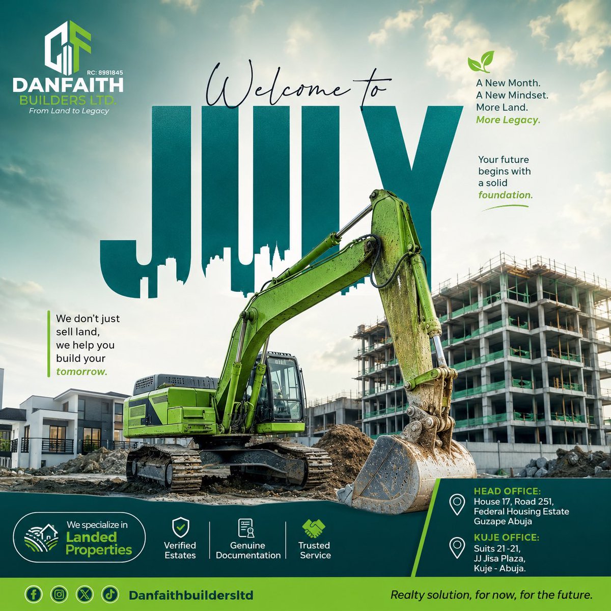 Danfaithbuilder's tweet photo. ๐ Hello July! A brand new chapter is here! โจ
At Danfaith Builders Ltd, we believe every great future starts with the right foundation.
#WelcomeToJuly #DanfaithBuilders #AbujaLand #RealEstateNigeria #BuildYourFuture https://t.co/YNZ4CApC6c
