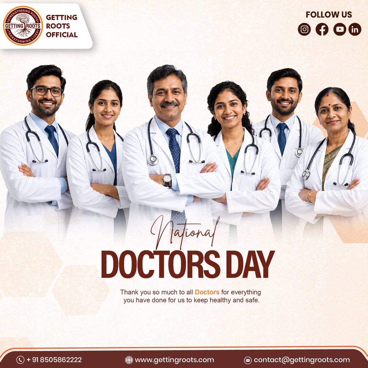 GettingRoots's tweet photo. Every life touched by care has a doctor behind it.

 On National Doctors' Day, we honor the dedication, compassion, and resilience of every doctor who works tirelessly to keep our communities healthy and safe.

Thank you for your unwavering commitment to healing and serving. https://t.co/PH90PppbgY