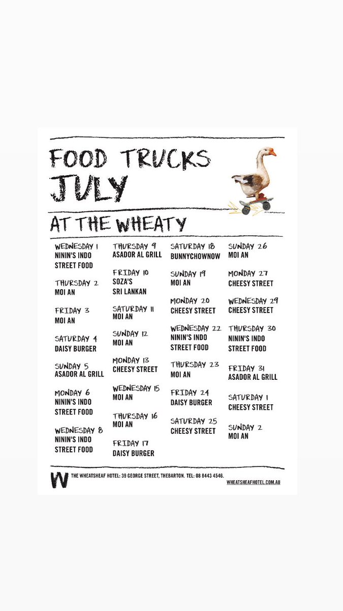 TheWheaty's tweet photo. JULY FOOD TRUCKS AT THE WHEATY!

#thewheaty #wheatyfoodtrucks https://t.co/Gxk30gepcv