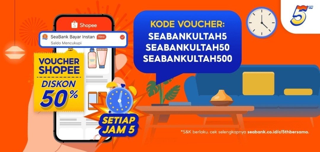 RacunBelanja's tweet photo. SIAP SIAP DISKON ULTAH SEABANK

Diskon 50% di Shopee hingga Rp500.000

🗓️ 7-11 Juli 2026
⏰ Setiap jam 17:00
📌 Pembayaran Seabank Bayar Instan

Kode voucher:
SEABANKULTAH5
SEABANKULTAH50
SEABANKULTAH500

Siap siap input kodenya nanti:
https://t.co/RmOtGcmOQI https://t.co/8tgog734jA
