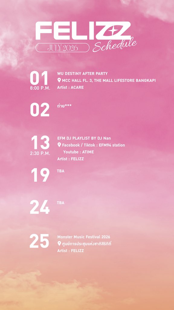 FELIZZOfficial_'s tweet photo. FELIZZ SCHEDULE🐱
JULY 2026

หากมีอัปเดตเพิ่มเติม จะแจ้งให้ทราบอีกครั้ง🧡
If there are any further updates, we will inform you as soon as possible.

#FELIZZ
#FELIZZSchedule
#RISERMUSIC https://t.co/hB7yoM8Ijj