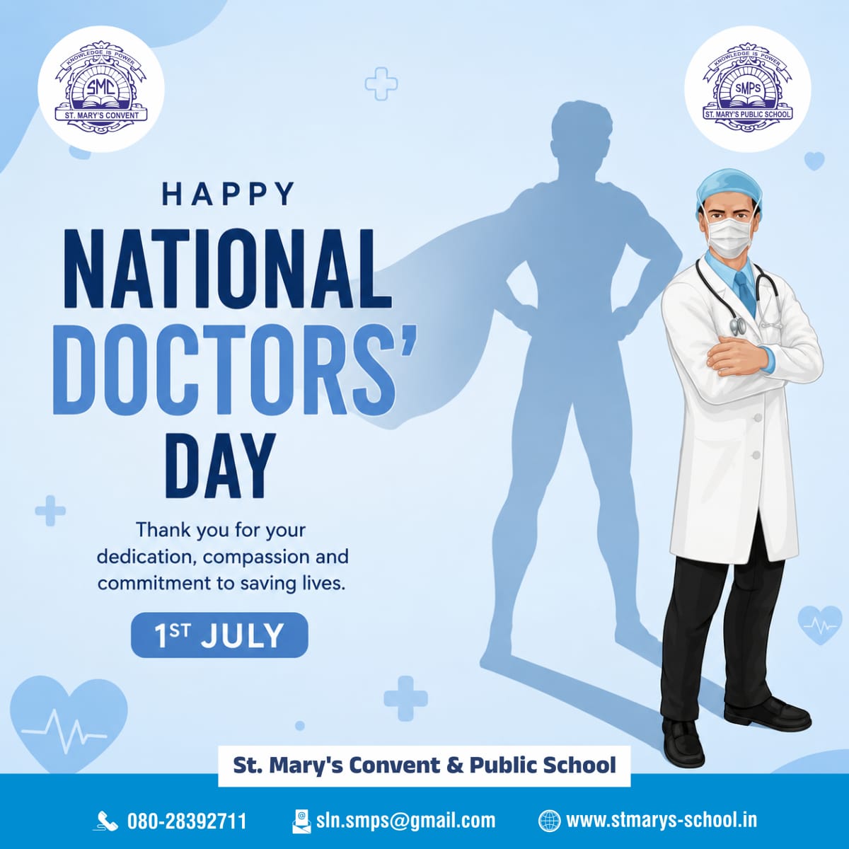 ST_MARYSCONVENT's tweet photo. Happy Doctor's Day!

Today, we celebrate the dedication, compassion, and commitment of the doctors who work tirelessly to keep us healthy and give hope to countless lives.

Your care, expertise, and selfless service make a difference every single day.

#HappyDoctorsDay https://t.co/y2Az6ZpOK8