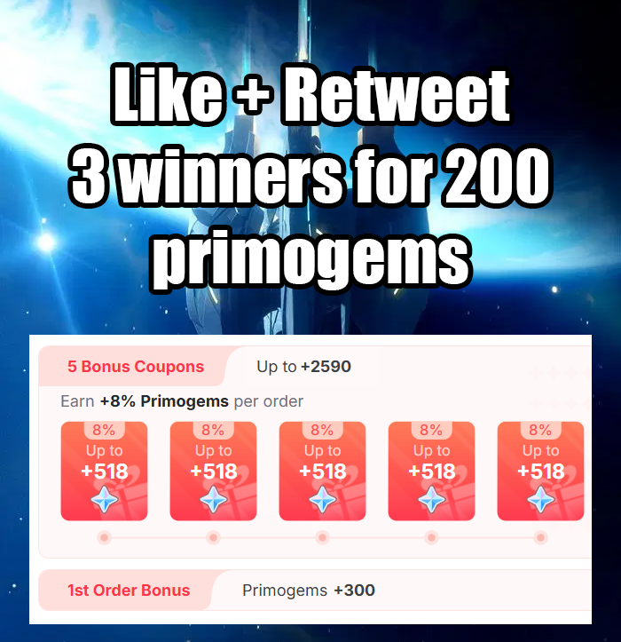 KomemosIG's tweet photo. You can still use my link to get 300 primogems bonus on your 1st purchase + 8% bonus on your first 5 purchases on the official top up center! #ad 

Like &amp; Retweet this post to also get a chance to win a code for 200 primogems! 3 winners will be selected!

https://t.co/0zfZUF0Ep9 https://t.co/qBplWY3jKq