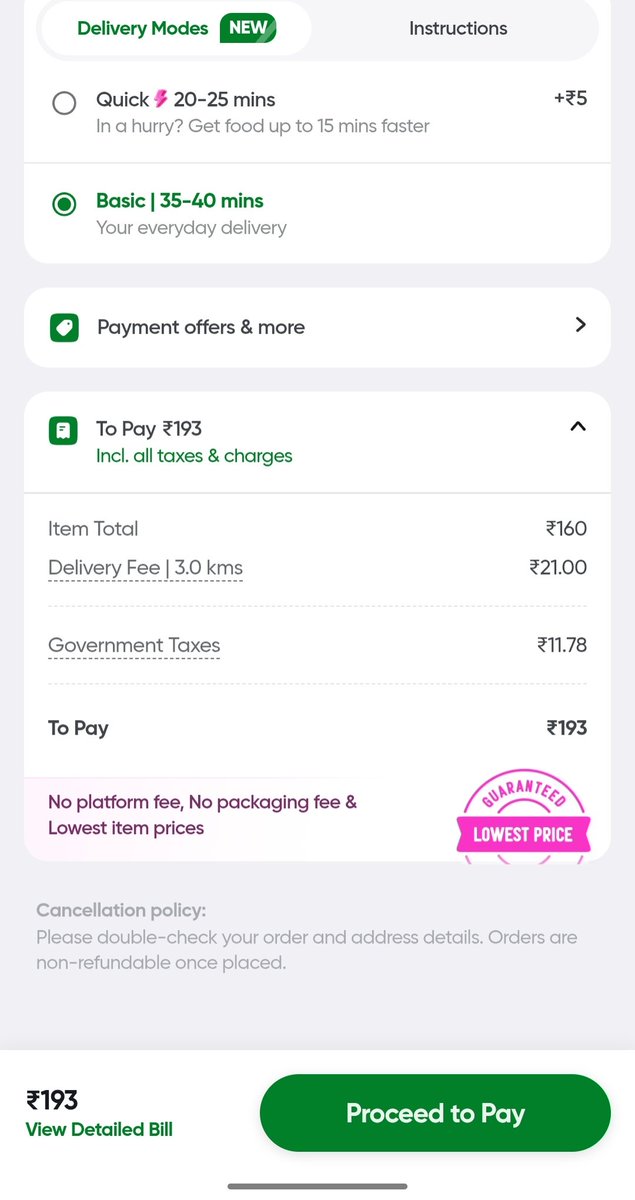 foreverindian99's tweet photo. @SwiggyCares @Swiggy Swiggy New Delivery Partner TOING how to make public fools. They Claimed 193 Rs and from the outlet the same food collected in just 120 Rs. Just see how they charge high. https://t.co/HFo8tHKEY9