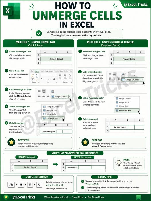 Learnexel09's tweet photo. how to unmerge cells in excel? https://t.co/dKhRMmQVix