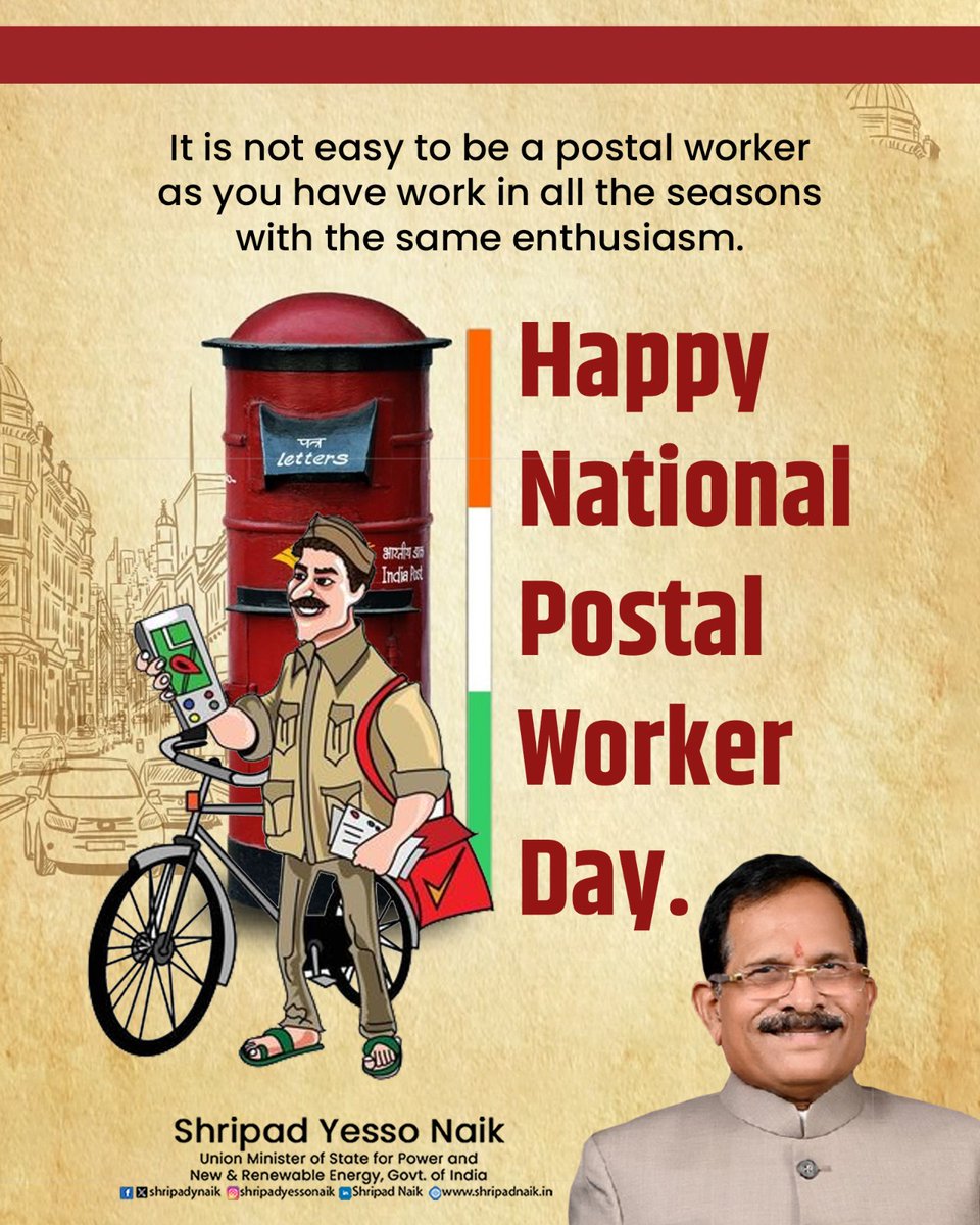 shripadynaik's tweet photo. It is not easy to be a postal worker as you have work in all the seasons with the same enthusiasm. Happy National Postal Worker Day. https://t.co/4MXzaK5OsS