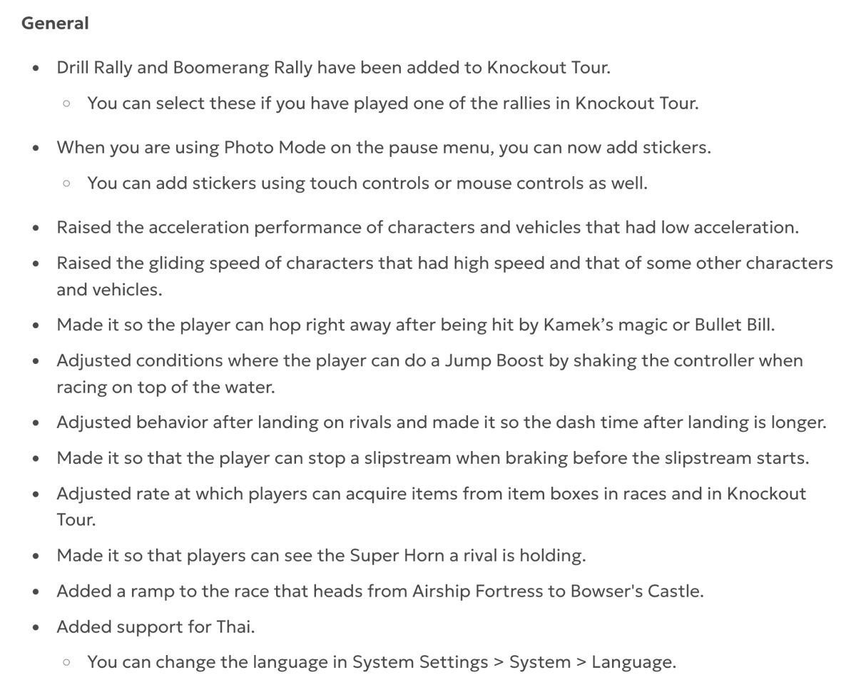 OatmealDome's tweet photo. [Mario Kart World] 🤖

Here's the full patch notes for 1.7.0.

There are various balance changes in this update. Unfortunately, the team working on Mario Kart World does not like being specific on what exactly changed. https://t.co/nE8UDRjjA0